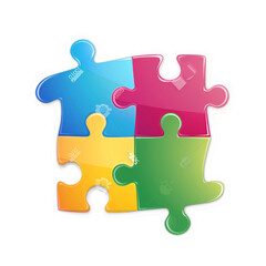 Obraz premium Colorful School Element Sticker Featuring Four Interlocking Puzzle Pieces in Blue, Red, Yellow, and Green