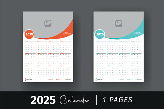2025 Wall Calendar Template. Monday Monthly Calendar Design. Modern 12 Months January to December Date Layout. US Monday to Sunday with Holiday.
