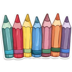 Colorful School Element Sticker Featuring Seven Vibrant Crayons for Educational and Creative Projects