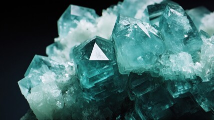 Close up shot detailed aquamarine crystal mineral stone. shiny surface of precious stone mineral crystals in the natural environment