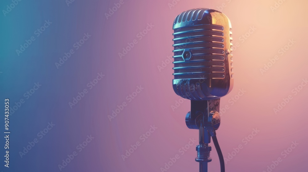 Poster retro style microphone isolated white background ai generative