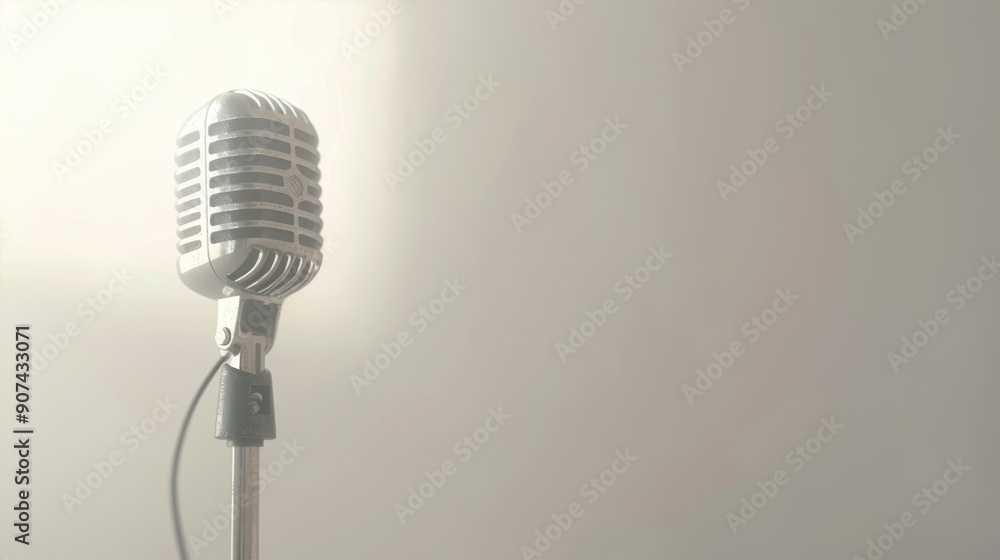 Poster retro style microphone isolated white background ai generative