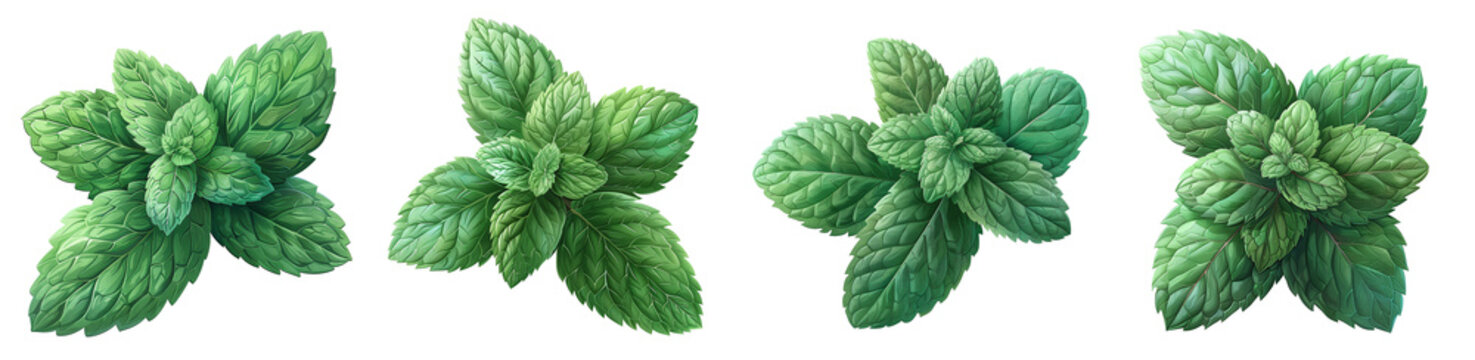 Set of mint Leaves Isolated on white and transparent background