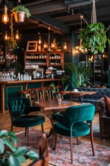 Obraz premium A cozy vintage café with a welcoming vibe, featuring antique furniture and friendly service.