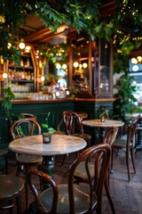 Fototapeta premium A cozy vintage café with a welcoming vibe, featuring antique furniture and friendly service.