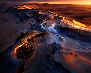Fototapeta premium Twilight glow over a desert landscape, casting a soft, ethereal light, Mystical, Warm hues, Photography