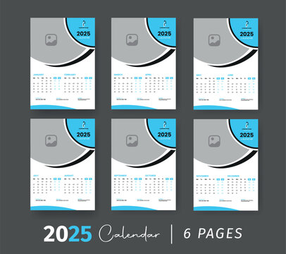 2025 Wall Calendar Template. Monday Monthly Calendar Design. Modern 12 Months January to December Date Layout. US Monday to Sunday with Holiday.