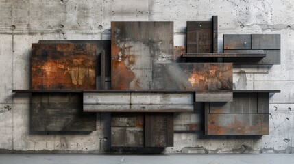 Modern Industrial-Inspired Abstract Wall Art with Geometric Patterns