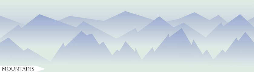 Gradient landscape of high mountain area. Light-blue high rocks. Relaxing mountain gradient landscape. Horizontal natural minimalists landscape with blue sky, hills, rocks. Flat style. Nature backdrop