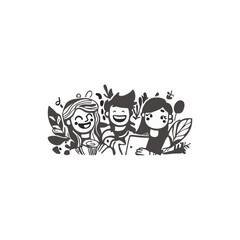 Group of happy people. Vector illustration. Isolated on white background.