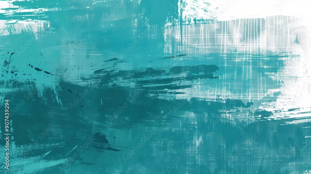 Poster teal background with abstract brush strokes, creating a modern and artistic look.