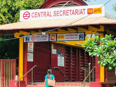 New Delhi ,India -15.05.2024" Front View of the Entrance  central secretariat Metro Station gate No 2  " 