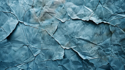 Aged Blue Paper with Crumpled Texture, Torn Edges, and Grunge Effect, Ideal for Vintage Scrapbook Backgrounds and Abstract Designs