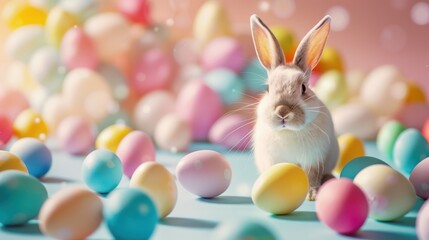 Vibrant Easter tones with a bunny and eggs, providing a playful and joyful backdrop.