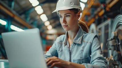 A skilled architect collaborating with an engineer team, analyzing construction data on a laptop in a modern office environment.