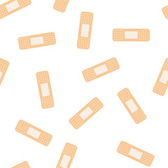 Beige medical band aid plaster seamless pattern background. Texture of medical plasters. Urgent medical assistance, wallpaper template. Providing first aid.