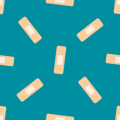Beige medical band aid plaster seamless pattern background. Texture of medical plasters. Urgent medical assistance, wallpaper template.