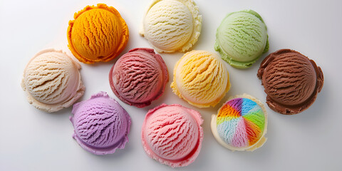 Various Ice Cream Flavors on White Background
