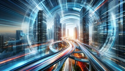 City traffic at night with blurred lights and moving cars on the road
