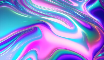 Fototapeta premium Holographic iridescent surface with a wrinkled vaporwave texture. Trendy design featuring multiple colors in an 80's webpunk neon style. This eye-catching aesthetic is perfect for modern digital art.