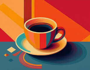 Colorful Coffee Cup Illustration with Artistic Design and Copy Space for Modern Creative Concepts