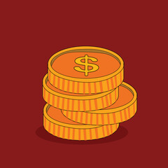 Heap of gold coins with us dollar currency sign .Money coin stack pile. 