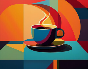Colorful Coffee Cup Illustration with Artistic Design and Copy Space for Modern Creative Concepts