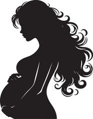 Pregnant Lady Silhouette Line Art Vector Illustration On Isolated White Background