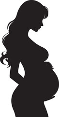 Pregnant Lady Silhouette Line Art Vector Illustration On Isolated White Background