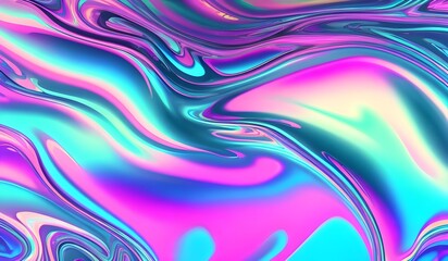Holographic iridescent surface with a wrinkled vaporwave texture. Trendy design featuring multiple colors in an 80's webpunk neon style. This eye-catching aesthetic is perfect for modern digital art.