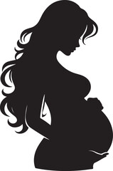 Pregnant Lady Silhouette Line Art Vector Illustration On Isolated White Background