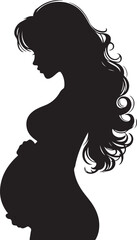 Pregnant Lady Silhouette Line Art Vector Illustration On Isolated White Background