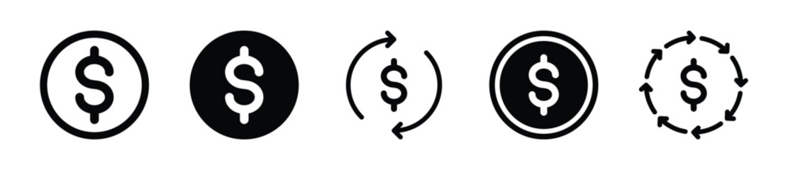 Fund con set. Money, fund, coin and dollar icon set - Vector