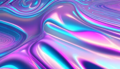 Naklejka premium Holographic iridescent surface with a wrinkled vaporwave texture. Trendy design featuring multiple colors in an 80's webpunk neon style. This eye-catching aesthetic is perfect for modern digital art.
