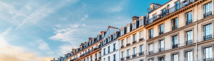 Fototapeta premium Parisian architecture, Haussmannian buildings, selective focus, city elegance, dynamic, overlay, boulevard