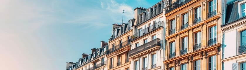Fototapeta premium Parisian architecture, Haussmannian buildings, selective focus, city elegance, dynamic, overlay, boulevard