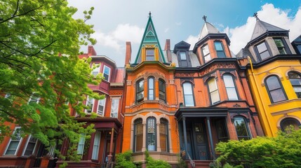 Victorian architecture, ornate detailing, focus on, 19th-century elegance, realistic, composite, heritage district