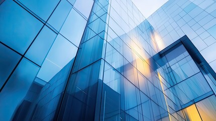 Obraz premium Abstract art design on a modern architecture facade, showcasing sleek lines and geometric shapes. Ideal for business and corporate concepts.