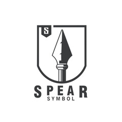 Vintage Rustic Arrowhead Spear Shield Hunter Monochrome Logo Design Vector Graphic