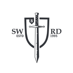 sword and shield monochrome vintage logo design vector graphic illustration