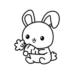 rabbit bunny holding carrot vector design outline style