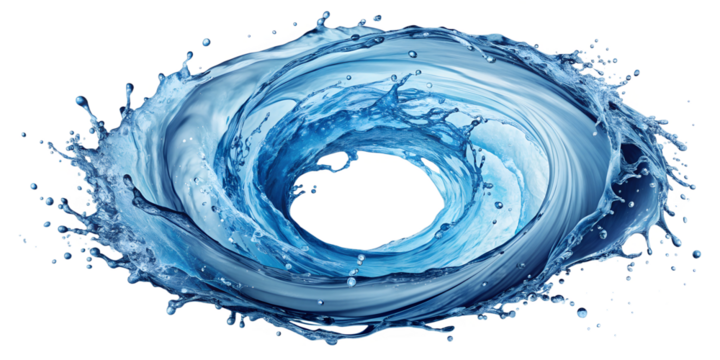 Blue Water Vortex Swirl on Transparent Background for Graphic Design. Perfect for: Graphic design, science illustrations, dynamic themes