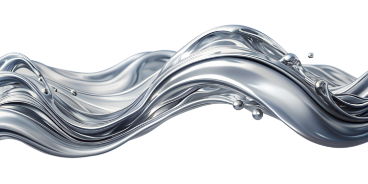 Silver Liquid Flow on Transparent Background for Sophisticated Designs. Perfect for: Modern designs, sophisticated themes, sleek visuals