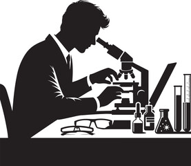 Microscope science equipment silhouette vector illustration isolated on a white background