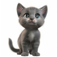 Obraz premium Adorable gray kitten with big eyes, perfect for pet lovers and children's illustrations, conveying cuteness and playfulness.