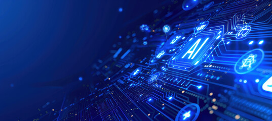 Fototapeta premium Dark Blue AI Circuit Background