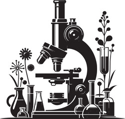 Microscope science equipment silhouette vector illustration isolated on a white background
