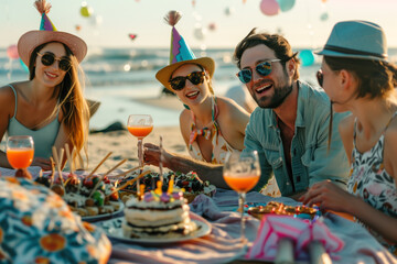 Adults birthday celebration on the beach