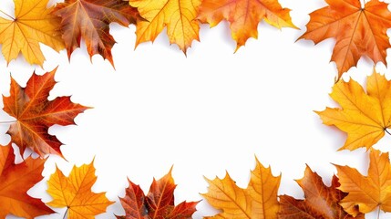 Fototapeta premium frame from colored autumn leaves isolated on white background.