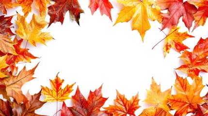 Fototapeta premium frame from colored autumn leaves isolated on white background.